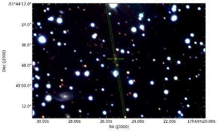 Optyczny obraz radiogalaktyki PKS B1740-517 wykonany przez teleskop Gemini South. Źródło: M. Whiting (CSIRO)